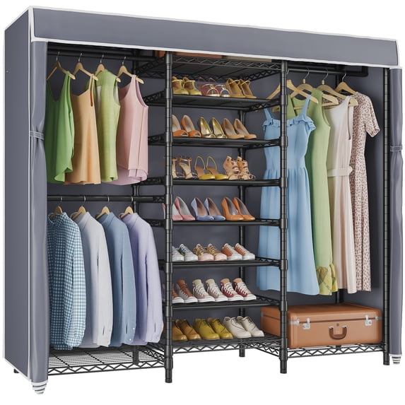 VIPEK S3C Heavy Duty Portable Closet with Adjustable Shoe Rack Wire Shelf, Custom Black Rack with Grey Cover