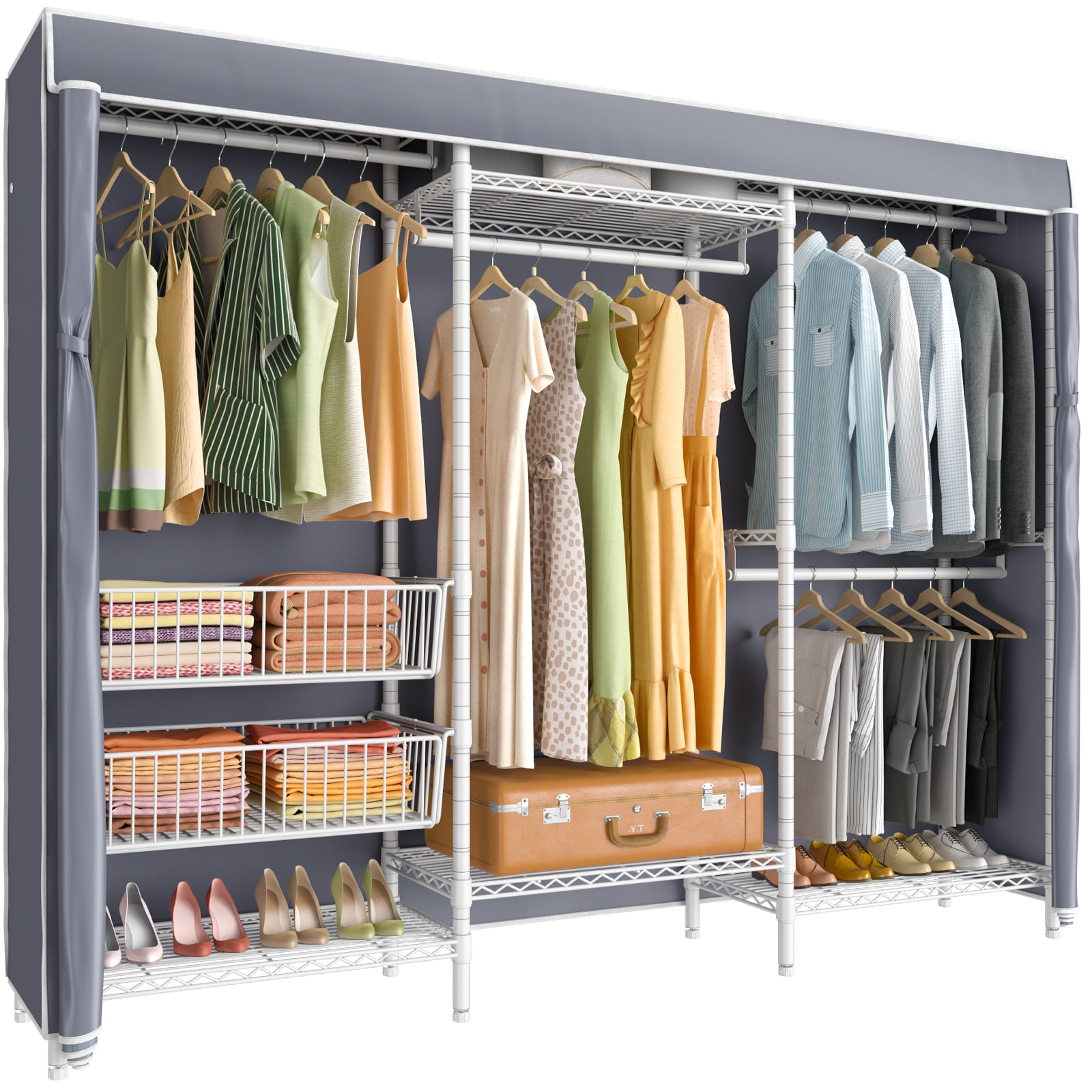 WEKITY Freestanding Closet Organizer, Heavy Duty Clothes Closet