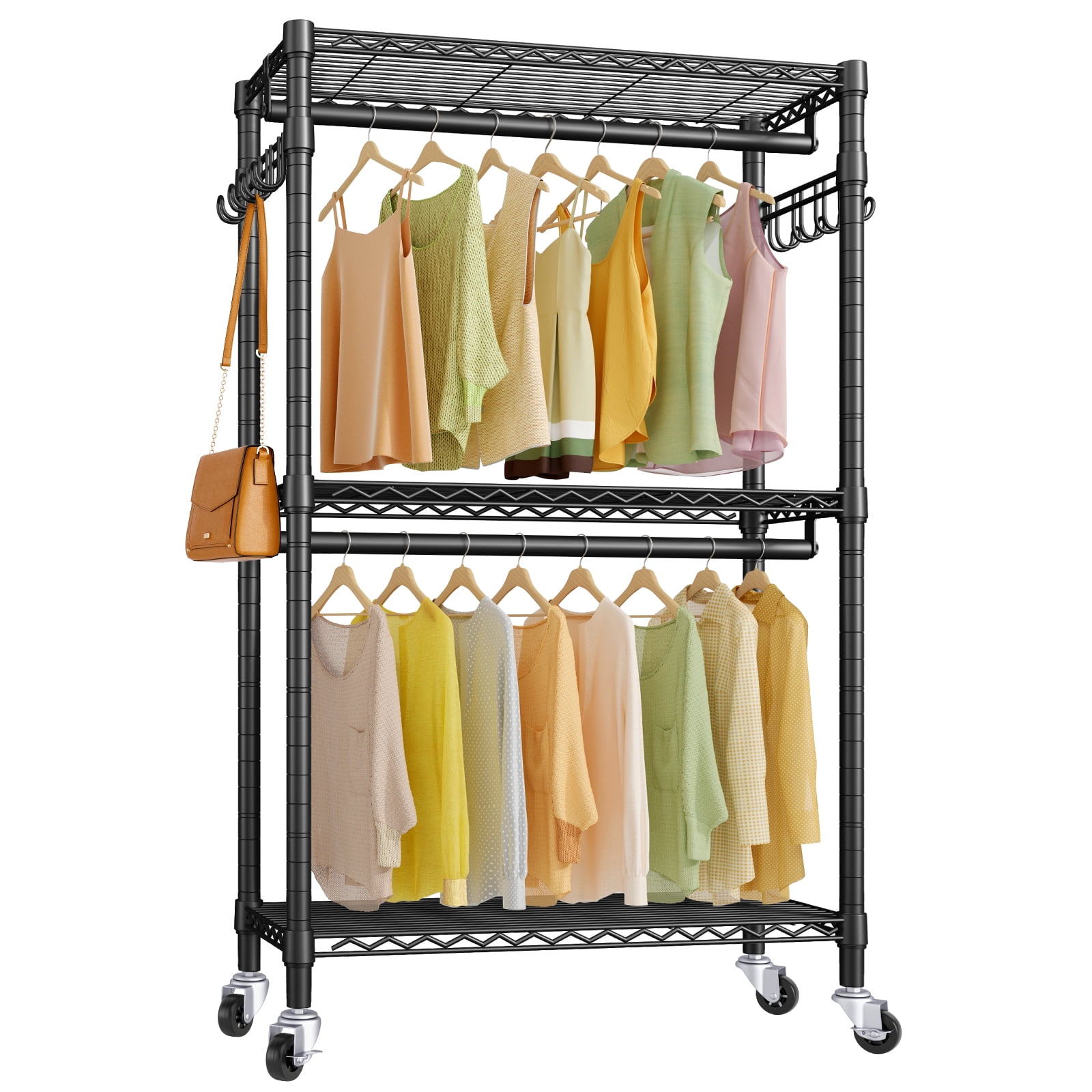 VIPEK V12 Medium Heavy Duty Rolling Garment Rack 3 Tiers Adjustable Clothes Rack, Freestanding