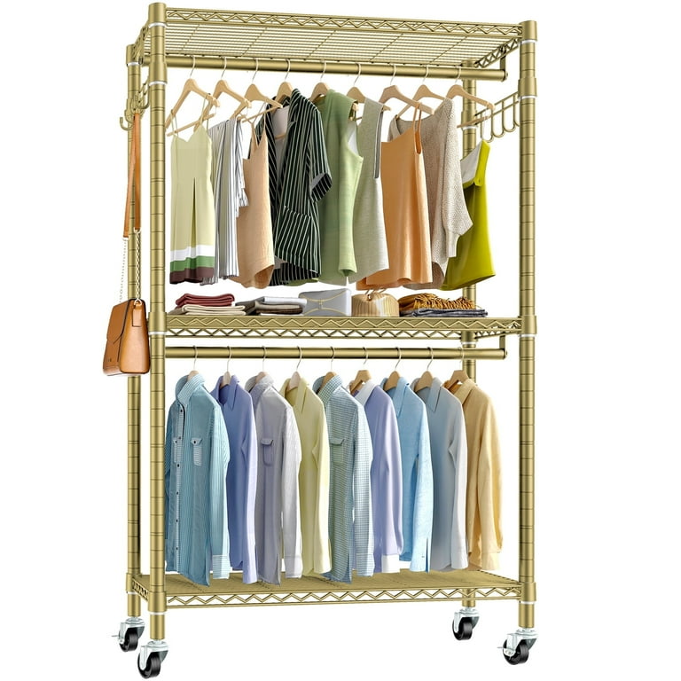VIPEK V12 Rolling Clothes Rack for Hanging Clothes Heavy Duty Garment Rack 3 Tiers Gold