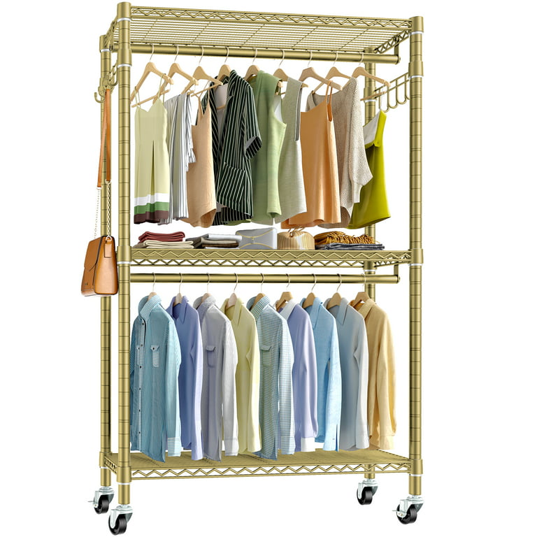 VIPEK V12 Rolling Clothes Rack for Hanging Clothes Heavy Duty Garment Rack  3 Tiers, Gold 