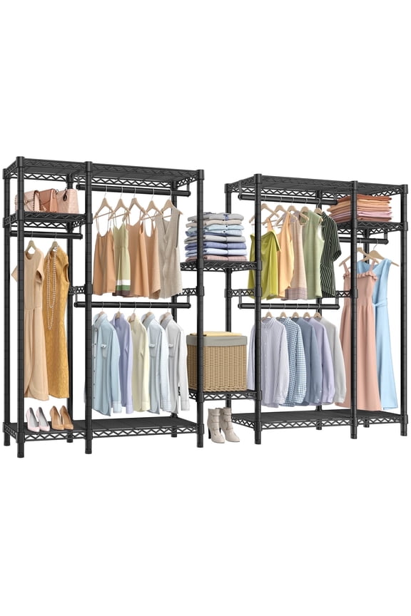 V22 Garment Rack Heavy Duty Clothes Rack, Extra Wide - 104" Lx15.7 Wx76.4 H, Max Load 1400lbs, Black