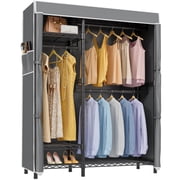 VIPEK V2C Heavy Duty Clothes Rack with Grey Polyester Cover, 700LB Capacity Portable Closet, Adjustable Shelves & Hanging Rods Freestanding Wardrobe, Black