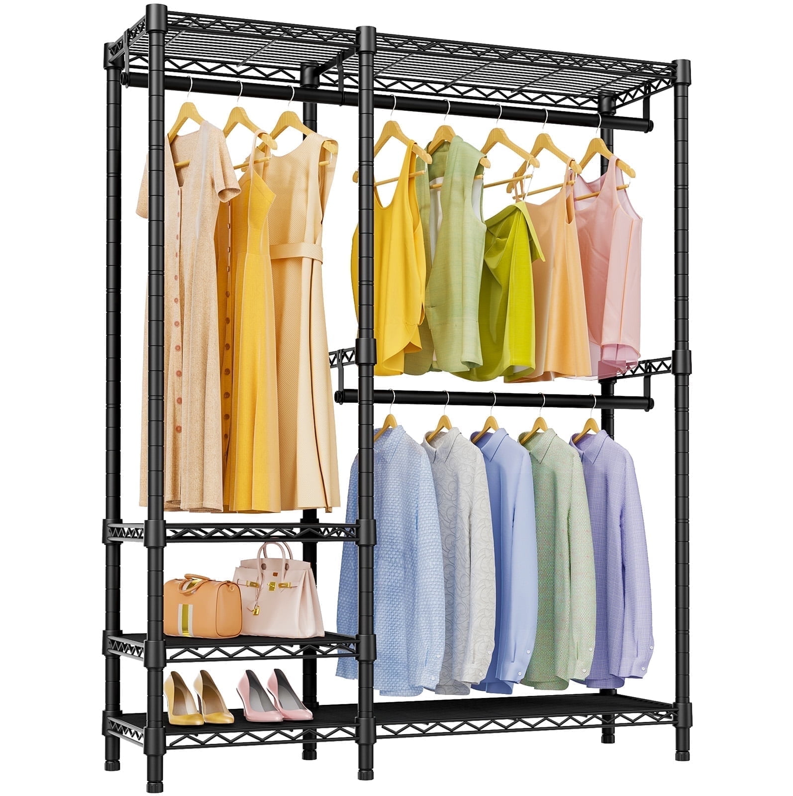 VIPEK V2i Heavy Duty Garment Rack, 700LB Capacity Portable Closet System with 4 Adjustable Shelves & 2 Hanging Rods, Freestanding Wardrobe,Black