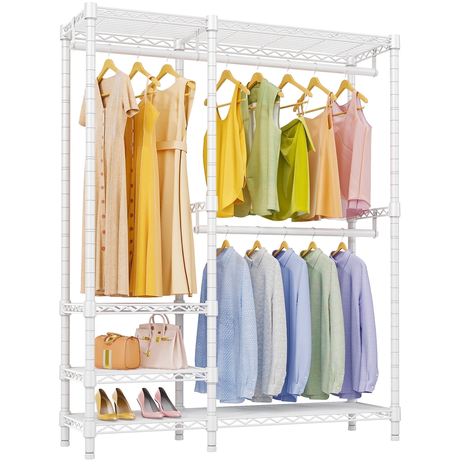 VIPEK V2i Heavy Duty Garment Rack, 700LB Capacity Portable Closet System with 4 Adjustable Shelves & 2 Hanging Rods, Freestanding Wardrobe,White