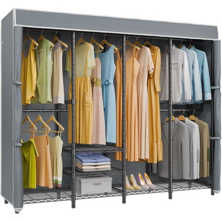 VIPEK V40C Covered Garment Rack, Black Metal Clothing Rack with Grey Oxford Fabric Cover, 77" L x 17.3" W x 76.4" H