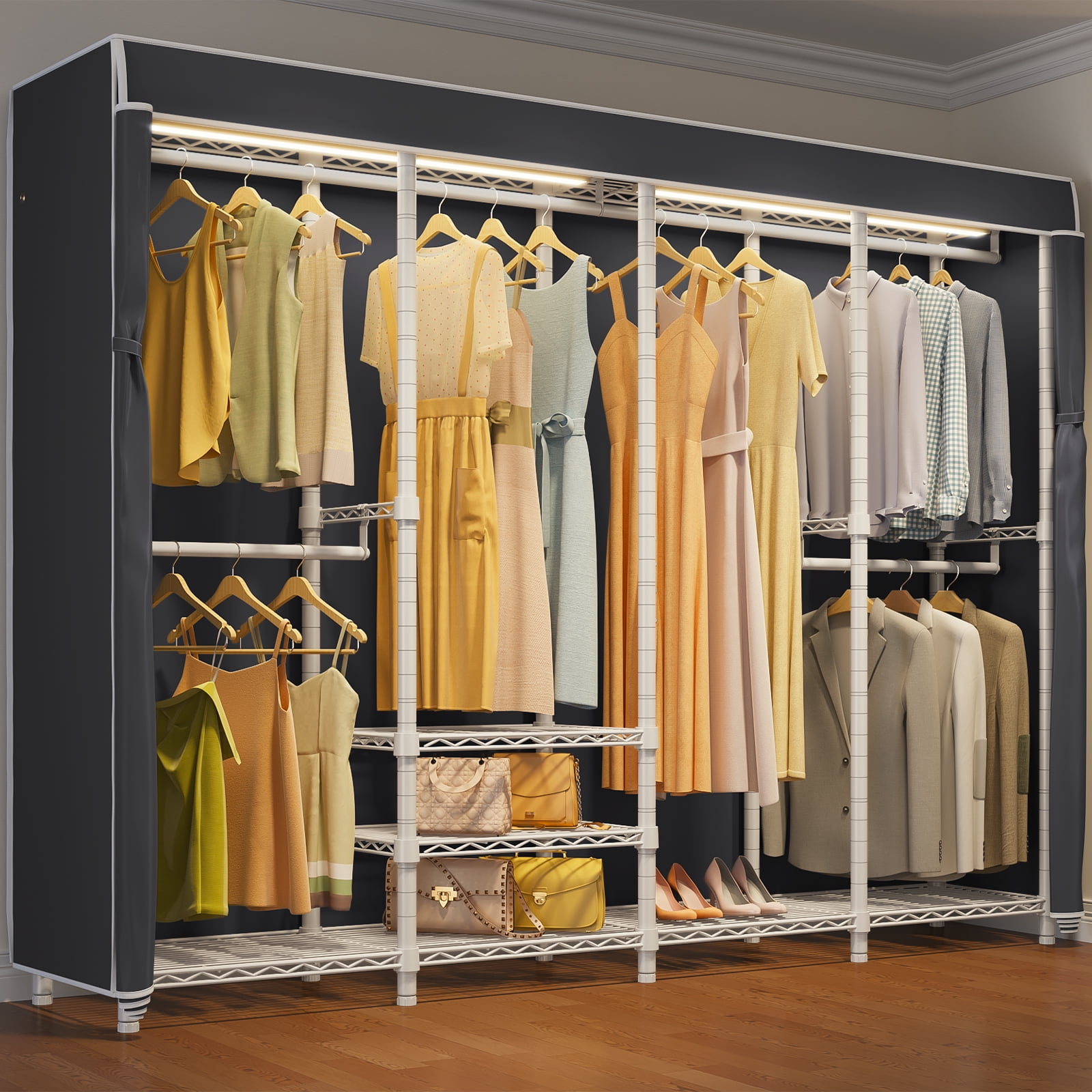 Outdoor Covered Cloths Rack VIPEK V40LC Covered Clothes Rack with Dimmable LED Lights,White Closet ...