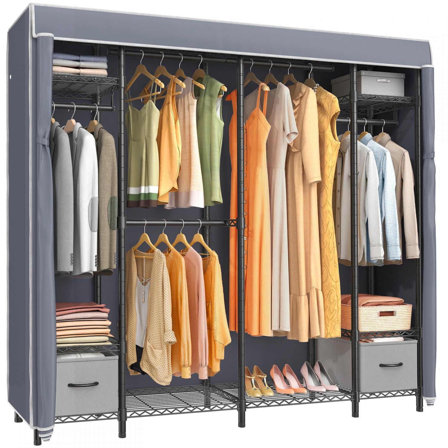 VIPEK V40S Covered Garment Rack Black Metal Clothing Rack with Gray