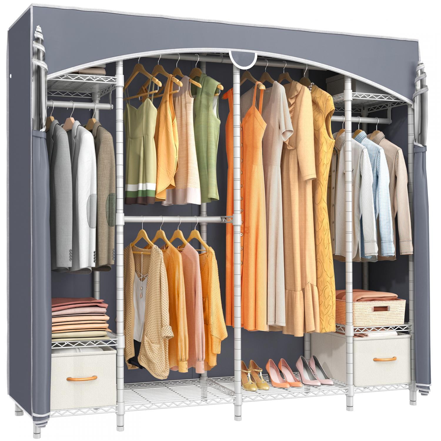 VIPEK V40S Covered Garment Rack White Metal Clothing Rack with Grey
