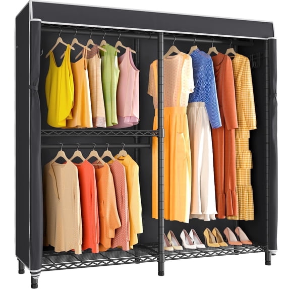VIPEK V4C Garment Rack with Cover Heavy Duty Covered Clothes Rack, Black Metal Closet Rack with Black Cover