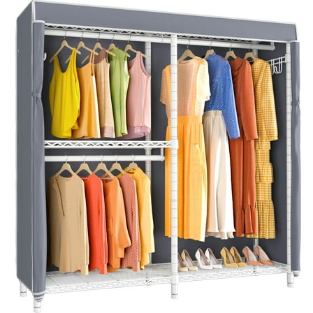 VIPEK V4C Garment Rack with Cover Heavy Duty Covered Clothes Rack, White Metal Closet Rack with Gray Cover