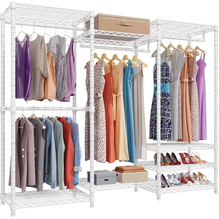 VIPEK V5 6 Tiers Wire Metal Garment Rack Heavy Duty Clothes Rack, Freestanding Clothes Closet Clothing Rack, 68.9"L x 15.7"W x 76.4"H, Max Load 890LBS, White