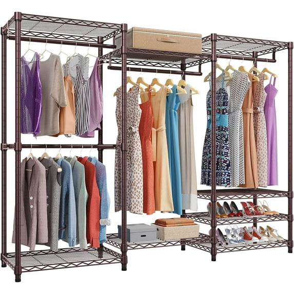 VIPEK V5 Heavy Duty Portable Closet Wardrobe, 890LB Capacity Clothing Rack with 8 Shelves & 4 Hanging Rods, Freestanding Adjustable Storage Unit, Bronze