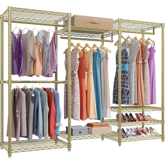 VIPEK V5 Heavy Duty Portable Closet Wardrobe, 890LB Capacity Clothing Rack with 8 Shelves & 4 Hanging Rods, Freestanding Adjustable Storage Unit, Gold