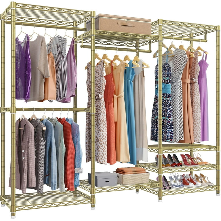 VIPEK V5 Portable Closet Wardrobe Heavy Duty Clothes Rack 68.9 L x 15.7 W x 76.4 H Max Load 890LBS Gold