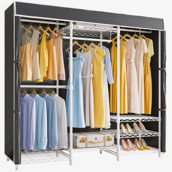 VIPEK V5C Medium Covered Clothes Rack Heavy Duty Portable Closet Wardrobe, White Clothing Rack with Black Oxford Fabric Cover