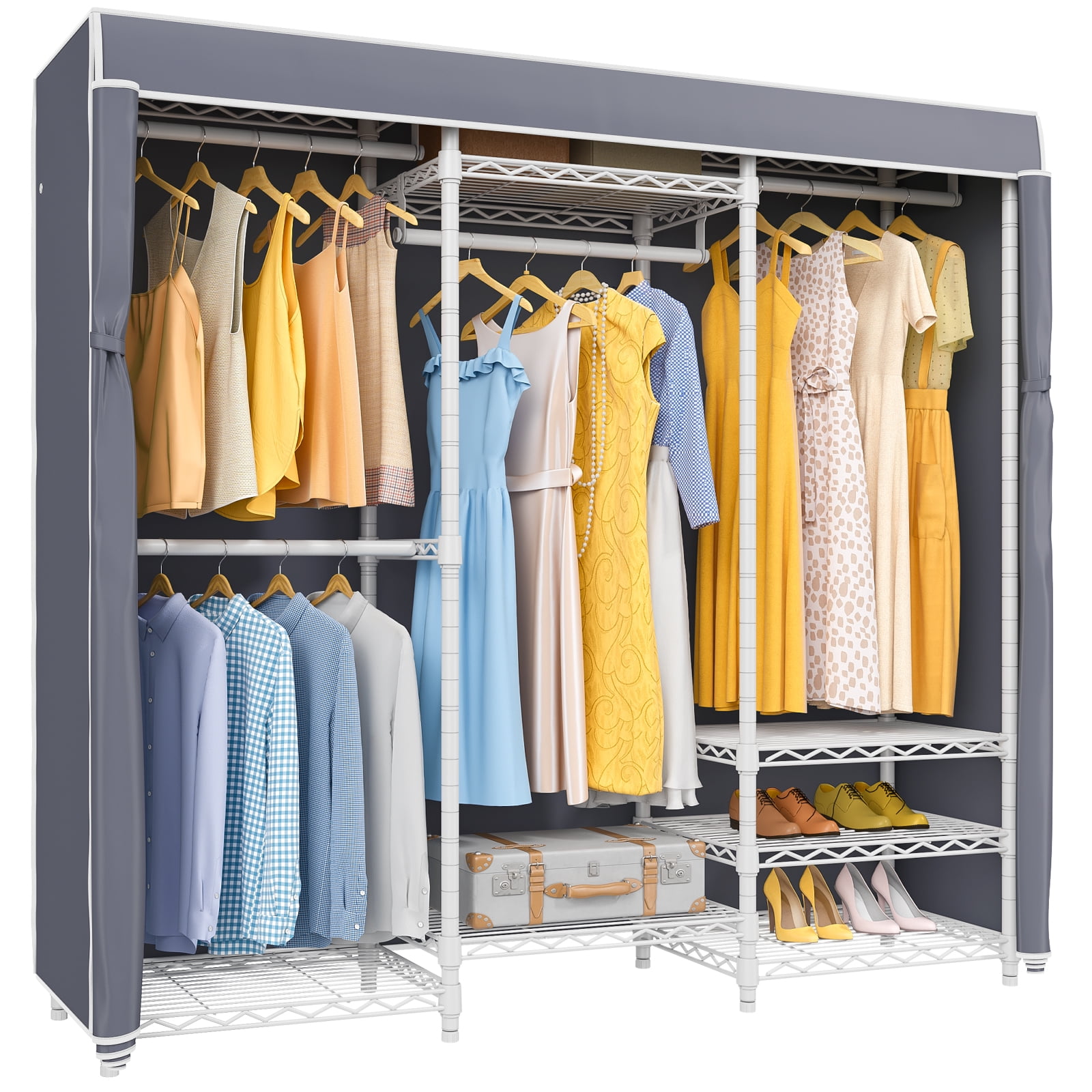 Zprotect Wardrobe Storage Organizer Portable Closet Clothes Rack Shelf for  Hanging Clothes with Non-Woven Fabric Cover and Side Pockets