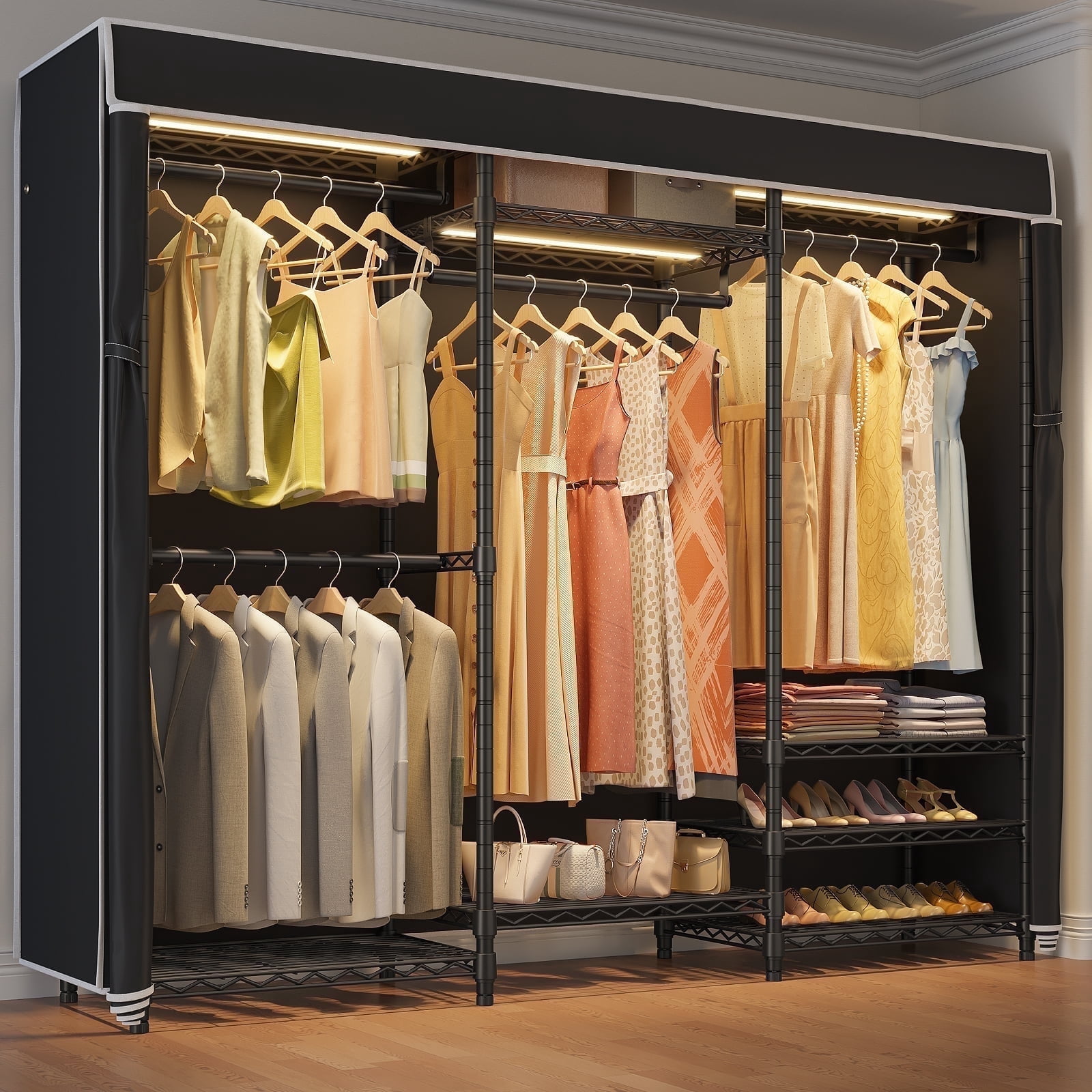 VIPEK V5LC Garment Rack, 8-Shelf Freestanding Wardrobe, LED Lights ...