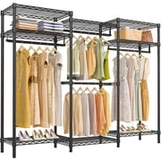 VIPEK V5i Heavy Duty Garment Rack, Freestanding Wardrobe with 8 Adjustable Shelves & 4 Hanging Rods, 890lb Capacity, 68.9L x 15.7W x 76.4H, Black