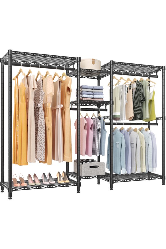 Classic V6 5 Tiers Wire Garment Rack Heavy Duty Clothes Rack Freestanding Closet Storage Rack, Max Load 850LBS, Black