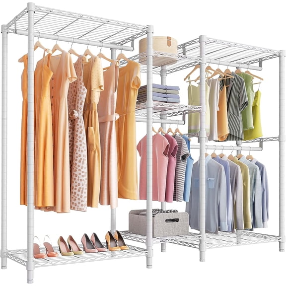 VIPEK Classic V6 5 Tiers Wire Garment Rack Heavy Duty Clothes Rack for Hanging Clothes, Wardrobe Rack Compact Large Metal Clothing Rack Freestanding Closet Storage Rack, Max Load 850LBS, White
