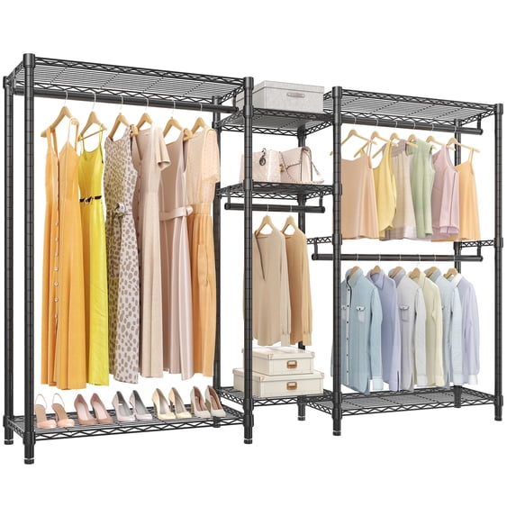 VIPEK Classic V6 Plus Wire Garment Rack Heavy Duty Clothing Rack for Hanging Clothes Freestanding Closet Wardrobe Rack Portable Clothes Rack, 84.7" L x 15.8" W x 76.4" H, Max Load 1120lbs, Black