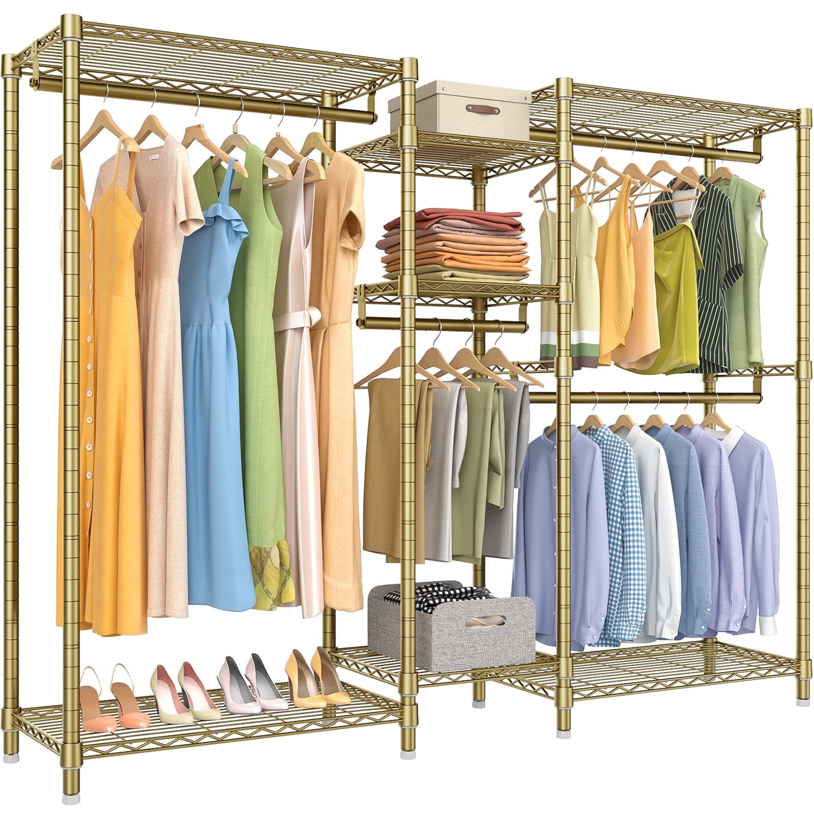 Classic V6 Gold Wire Portable Garment Rack with Adjustable Shelves