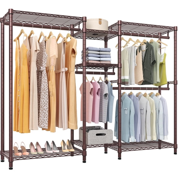 VIPEK Classic V6 Wire Garment Rack Heavy Duty Clothes Rack for Hanging Clothes, 5 Tiers Freestanding Closet Rack with 7 Shelves & 4 Hanging Rods, Bronze