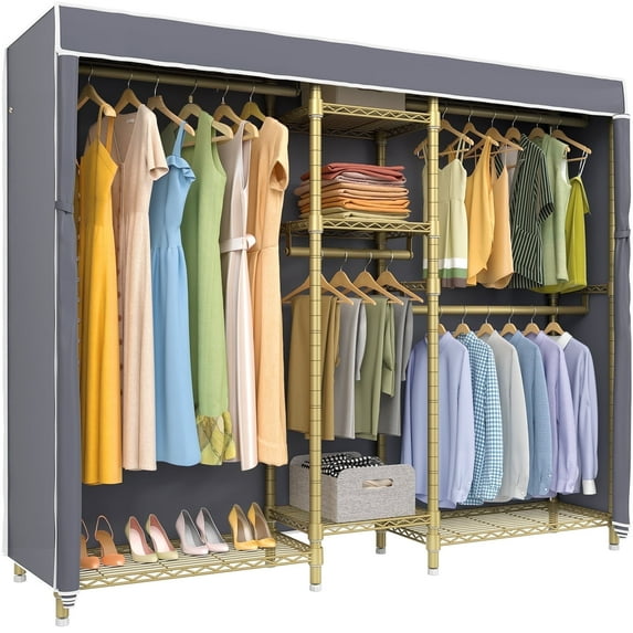VIPEK Clasic V6C Garment Rack, Gold Metal Frame with Gray Cover, 75.6"L x 18.5"W x 76.8"H, Max Load 870 LBS