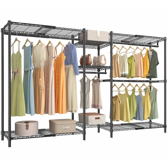 VIPEK V6X Dynamic Closet System, Expandable Freestanding Clothes Rack w/ Shelves & Hanging Rods, Adjustable Width 62"-96", Modular Metal Organizer for Reach-in Closet
