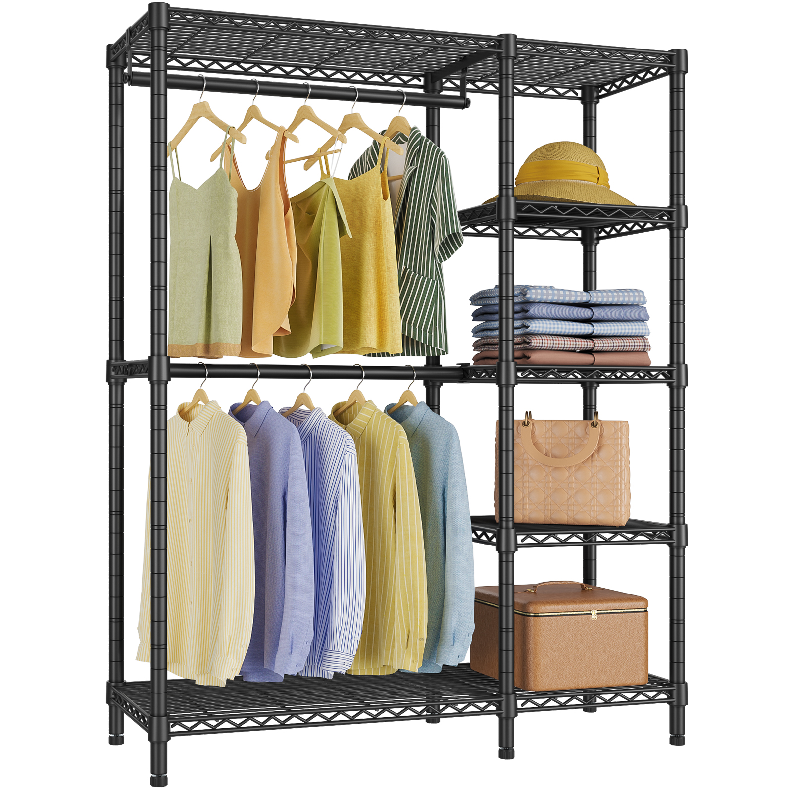 VIPEK V7 Heavy Duty Garment Rack with Shelves, 5-Tier Freestanding Clothing Rack, 670LB Capacity Wardrobe System, Portable Metal Closet Organizer, Black
