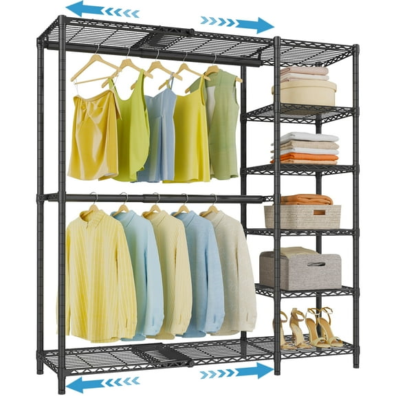 VIPEK X2 Expandable Closet Rack, Adjustable Wardrobe System (3'3"-4'8" Width) with 2 Shelves & Hanger Rods, 760LB Capacity Storage Organizer, Black