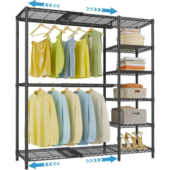 VIPEK X2 Expandable Closet Rack, Adjustable Wardrobe System (3'3"-4'8" Width) with 2 Shelves & Hanger Rods, 760LB Capacity Storage Organizer, Black