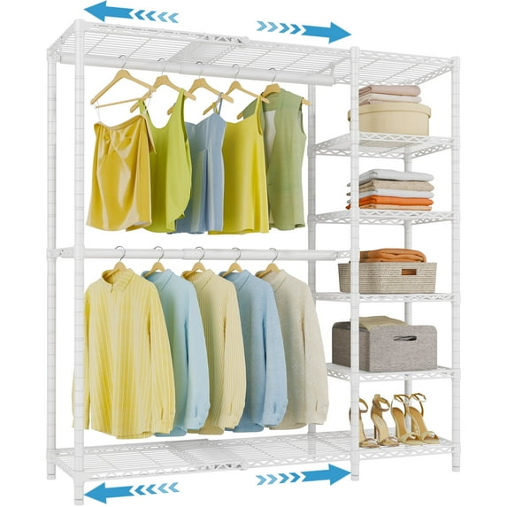 VIPEK X2 Expandable Closet Rack, Adjustable Wardrobe System (3'3"-4'8" Width) with 2 Shelves & Hanger Rods, 760LB Capacity Storage Organizer, White