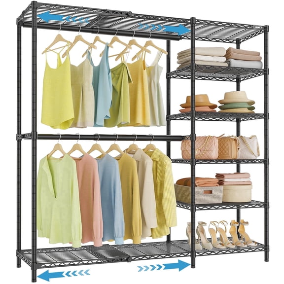 VIPEK X2 Plus Heavy Duty Expandable Clothes Rack – Adjustable 3'9" to 5'2", Portable Closet Rack System with Flexible Shelves & Hanging Rods for Walk-In or Reach-In Closets, Black