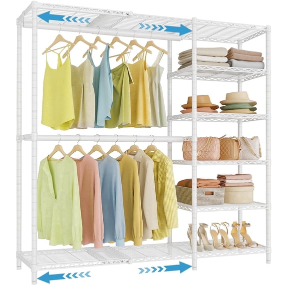 VIPEK X2 Plus Heavy Duty Expandable Clothes Rack – Adjustable 3'9" to 5'2", Portable Closet Rack System with Flexible Shelves & Hanging Rods for Walk-In or Reach-In Closets, White