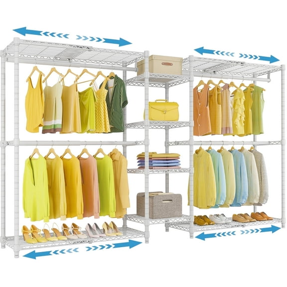 VIPEK X3 Heavy Duty Expandable Garment Rack, 1210LB Capacity Adjustable Closet System with 4 Shelves & Rods (5'2"-8' Width), Freestanding Wardrobe, White
