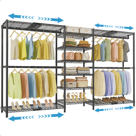 VIPEK X3 Plus Large Expandable Closet Rack, 1360LBS Capacity Freestanding Wardrobe with Adjustable Shelves (5'10"-8'8"), Heavy Duty Clothing Rack System, Black