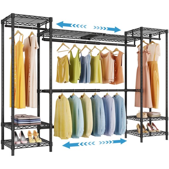 VIPEK X30 Expandable Clothes Rack Adjustable from 5' to 6'11", 950lbs Capacity Heavy Duty Portable Closet Wardrobe with 4 Hanger Rods & 7 Wire Shelves, Metal Closet System for Reach-in Closet, Black