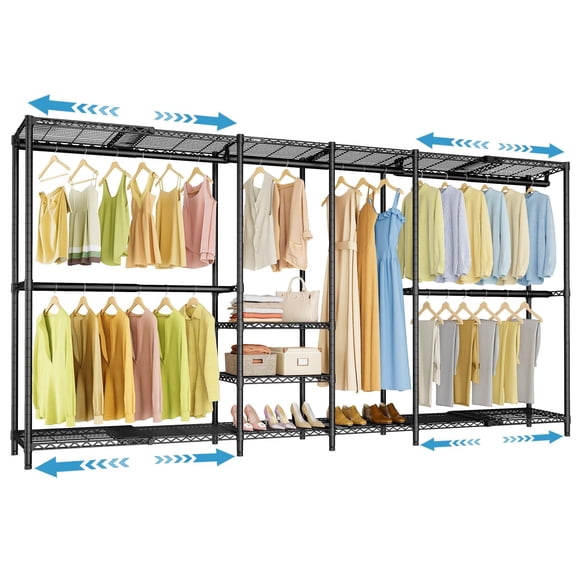 VIPEK X4 Heavy Duty Expandable Clothes Rack, 7'4"10'2" Adjustable with Shelves & Hanger Rods, Metal Wardrobe Rack for Reach-in & Walk-in Closets, 1530 LBS, Black
