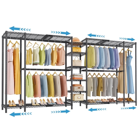 VIPEK X5 Extra Large Expandable Clothes Rack Adjustable from 7'8" to 10'5", Reach-in Closet Metal Clothing Racks , Black