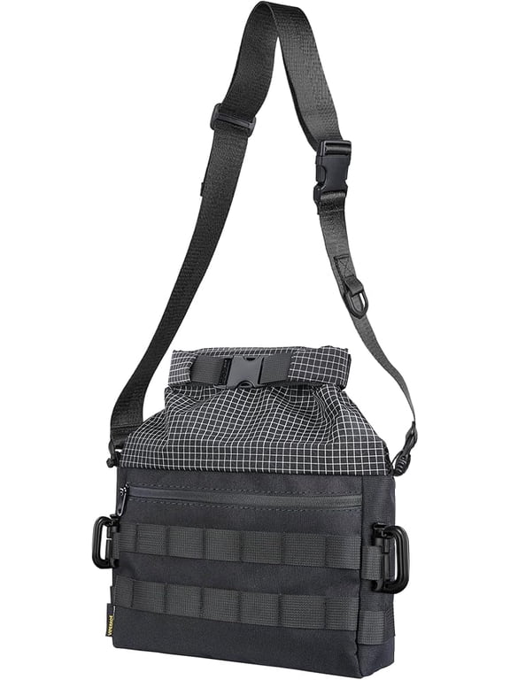 Crossbody Sling Bag for Men, Rolltop Messenger Shoulder Bag, EDC Handbag for Travel Hiking Outdoor Sports, Black