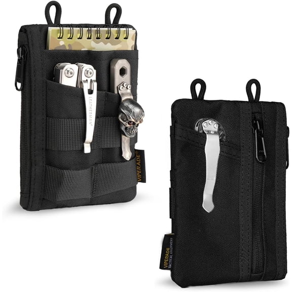 VIPERADE EDC Organizer, 4 Slot Multitool Pouch and Sheath with 2 Zipper Pockets, Slim EDC Wallet (Black)
