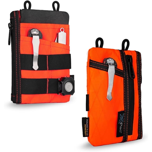 VIPERADE EDC Pocket Pouch, EDC Organizer Pouch for Men, 4 EDC Slots with 2 Zipper Pockets Multitool Pocket Pouch, Slim EDC Wallet EDC Pocket Organizer Pouch for Everyday Carry (XPAC-Hot Orange)