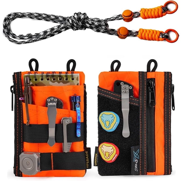 VIPERADE EDC Pocket Pouch with Strap, 5 EDC Pocket with 2 Zipper Pockets, Pocket Ogranizer for Men, Small EDC Sling Organizer Bag, Slim EDC Wallet Multitool Pocket Pouch (XPAC-Hot Orange)