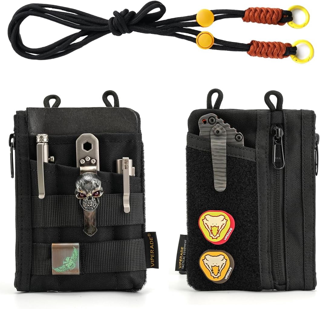 VIPERADE EDC Pouch with Strap, 5 Zipper Pockets, Men's Slim EDC Organizer (Black)