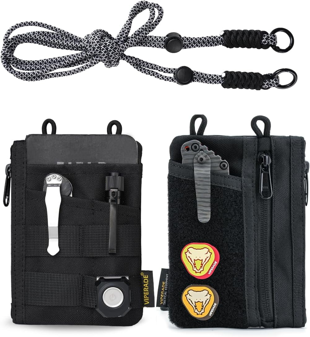 VIPERADE EDC Tool Pouch with Strap, 4 Multi-Purpose Pockets, Slim EDC Wallet Organizer for Men, Black