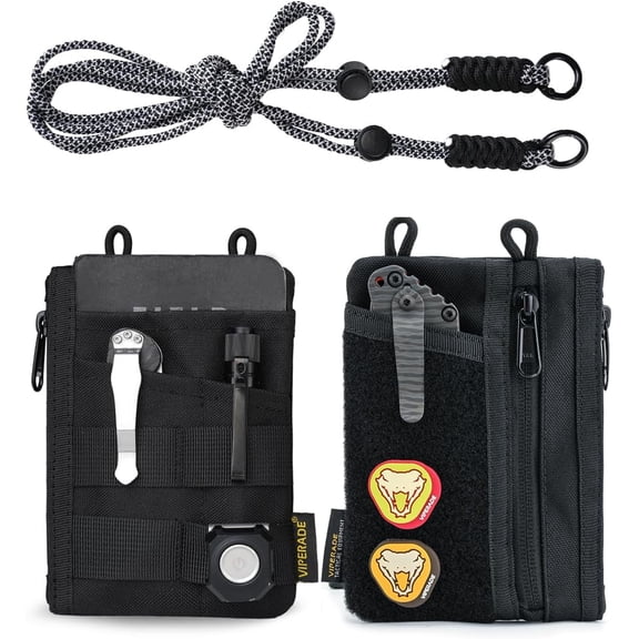 VIPERADE EDC Tool Pouch with Strap, 4 Multi-Purpose Pockets, Slim EDC Wallet Organizer for Men, Black