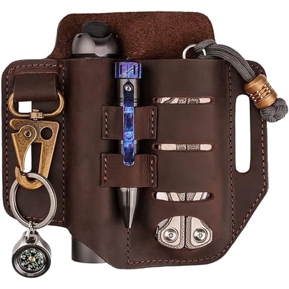 VIPERADE Tool Sheath for Belt, Knife Sheath and EDC Pocket Organizer for Men, Leather Knife Key Holder with Keychain, Flashlight Holder, Pen Holder for Leatherman