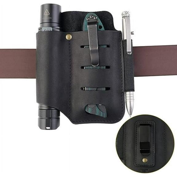 VIPERADE PJ15 Multitool Sheath for Belt, EDC Leather Sheath, Leather Flashlight Holster, EDC Belt Organizer, Leather EDC Pocket Organizer with Key Holder, Flashlight Sheath-Black